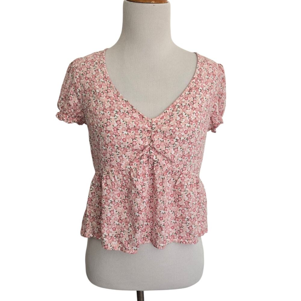 Hollister Babydoll Floral Cropped Top Cottage Empire Waist Tie Back Women Medium